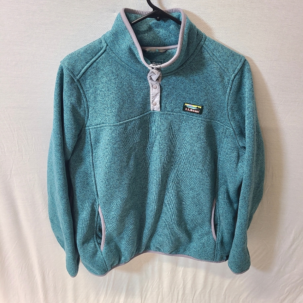 LL Bean Sweater Womens XL Green Fleece Pullover 1/4 Snap T Heather Jacket